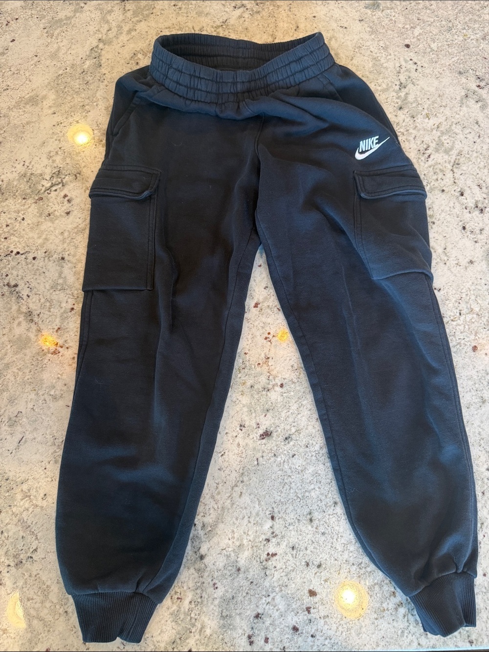 Nike Black Kids YL Cargo Joggers with White Swoosh